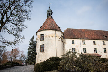 Medieval castle with a large tower in Jaunpils, Latvia