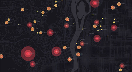 City clusters of activity. Urban big data map. Metropolitan monitoring system. Activity research for city planning.
