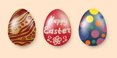 Easter eggs isolated on a beige background.