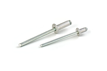 Aluminum rivets on a white background, cut out, photo stacking