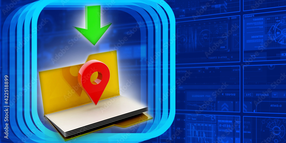 Poster 3d rendering travel and navigation planning, concept with folder