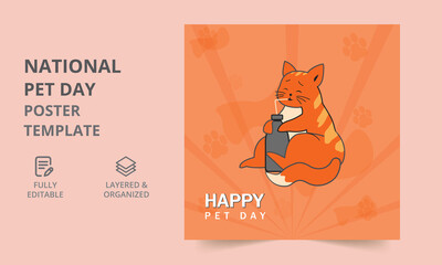 National pet day holiday social media poster. Vector illustration. Promotional Poster for social media post.