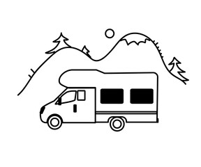 Mobile home in nature. Silhouette. Vector illustration.