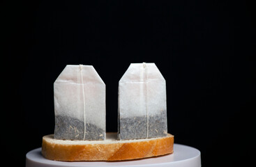 image of bread tea pocket dark background