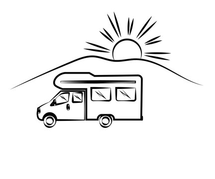 recommend clip art: Mobile home in nature. Silhouette. Vector illustration.