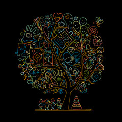 World autism awareness day. Art concept tree. Symbol of autism. Sketch for your design