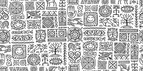 Ethnic handmade ornament, Folk Nordic Symbols. Seamless Pattern for your design