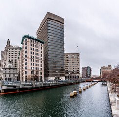 Providence rhode island skyline on a cloudy gloomy day