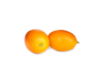 Fresh ripe kumquats on white background. Exotic fruit