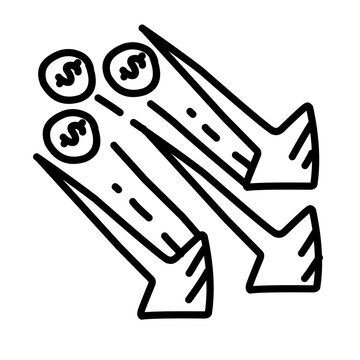 Business decrease hand drawn icon design, outline black, vector icon.