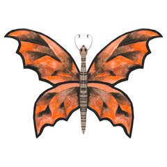 Large and bright orange butterfly, watercolor