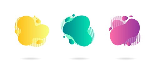 Abstract dynamic gradient graphic elements in modern style. Banners with flowing liquid shapes, amoeba forms. Logo, flyer, presentation, invitation, card template. Vector illustration.