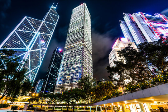 low angle view of modern office block buildings in Central, Hong Kong. Bank of China (Hong Kong)