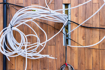 Installation of the ventilation system on the ventilated facade of the building. Preparing to...