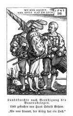 group of Lansquenet mercenary foot soldiers at the end of the peasant war, engraving by Hans Sebald Beham, 16th century