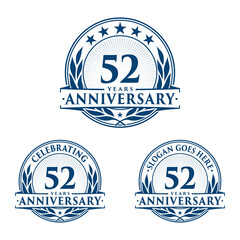 52 years anniversary logo set. 52nd years anniversary celebration logotype. Vector and illustration. 