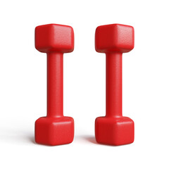 Pair of red dumbbells isolated on white background, 3d illustration.