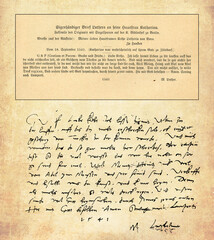Original of a Martin Luther letter to the wife Katharina von Bora of the 18th September 1541 with German translation above