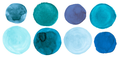 Sea Watercolor Circle. Graphic Brush Stroke Shapes on Paper. Light Art Spots Elements. Hand Paint Watercolor Circle. Navy Isolated Stains Drawing. Blue Blots. Fresh Watercolor Circle.