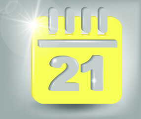 Calendar icon - date number 21. Calendar symbol for your web site design, logo, app, UI. 3d vector illustration in yellow - gray colors.