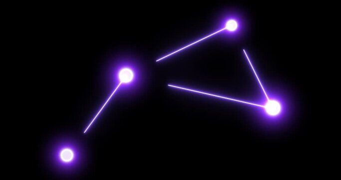 Antlia constellation neon style. Stars in the night sky. Cluster of stars and galaxies. Neon glowing rays motion graphic animation. Horizontal composition, 4k video quality