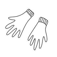 Hand drawn vector illustration of a pair  gloves in doodle style on white background. Isolated black outline.