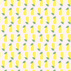 Vector seamless tropical pattern.Yellow pear in hand drawn style. Cute summer colorful fruits background. Illustration for wedding, invitations, paper, vintage fabric design.