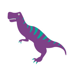 Cartoon tyrannosaurus on a white background. Cute dino purple turquoise color stands sideways. The illustration can be used for children's room design, stickers, colorings, textile prints, postcards