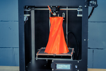3D printer working close up. Automatic three dimensional 3d printer