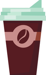 Cardboard cup with a plastic lid. Coffee in a mug. Flat style vector.