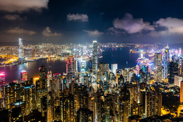 Obraz premium panoramic night view of Hong Kong from the Victoria peak in Hong Kong.