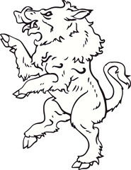 Boar stands on its hind legs. Black white illustration. Sketch for tattoo.