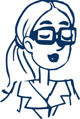 A girl portreit. Figure teacher or businessman or bank employee. Vector black white illustration.
