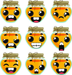 Seth honey with emotions. Children's funny clipart. Vector illustration in cartoon style.