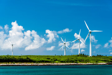 The wind power plant, energy systems, renewable energy on the coast of Penghu, Taiwan.