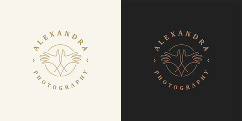 Female hands logo template elegant linear vector illustration