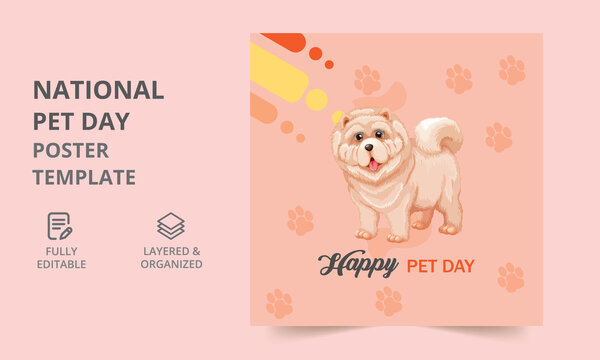 Editable geometric poster template for social media posts, stories, stories, flyers. Set of National Pet Day Poster Template. holiday design. Vector illustration.
