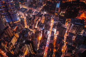 Fototapeta na wymiar Stunning aerial view of the very crowded Hong Kong island streets
