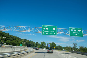 approaching tappan zee bridge sign on highway