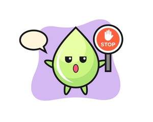 melon juice drop character illustration holding a stop sign