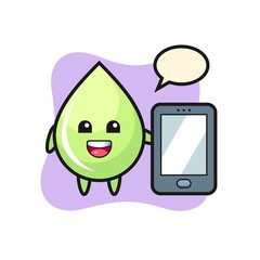 melon juice drop illustration cartoon holding a smartphone