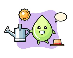 Cartoon character of melon juice drop holding watering can