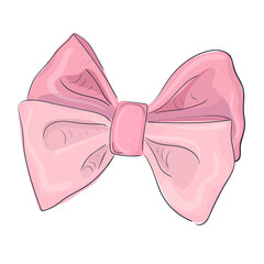 Vector isolated pink bow. a shiny beautiful girly bow. Cute children's illustration.