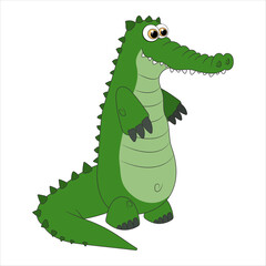 Alligator. Cartoon character Crocodile isolated on white background. Template of cute wild animal. Education card for kids learning animals. Suitable for decoration and design. Vector in cartoon style