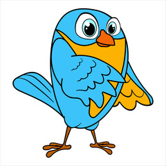 Little fledgling. Cartoon character Bird isolated on white background. Template of cute Birdie. Education card for kids learning animals. Suitable for decoration and design. Vector in cartoon style.