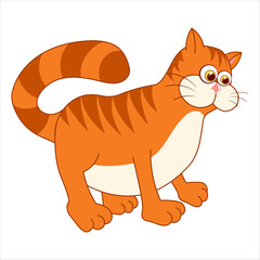 Ginger cat. Cartoon character Kitten isolated on white background. Template of cute farm animal. Education card for kids learning animals. Suitable for decoration and design. Vector in cartoon style.