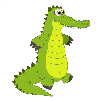 Crocodile. Cartoon character Alligator isolated on white background. Template of cute wild animal. Education card for kids learning animals. Suitable for decoration and design. Vector in cartoon style