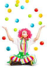 Fototapeta na wymiar children in colorful clown outfits, isolated on a white background