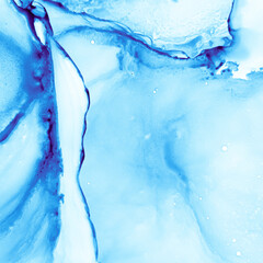 Blue Fluid. White Suminagashi Concept. Swirl