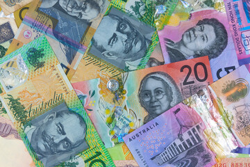 Australian currency-Australian dollar notes, plastic money concept.